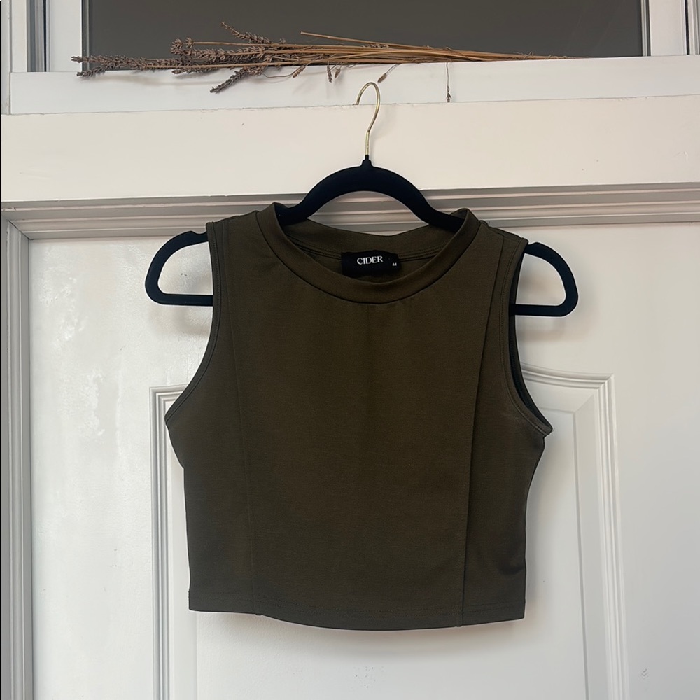 Cider Green Sleeveless Fitted Crop Tank Top